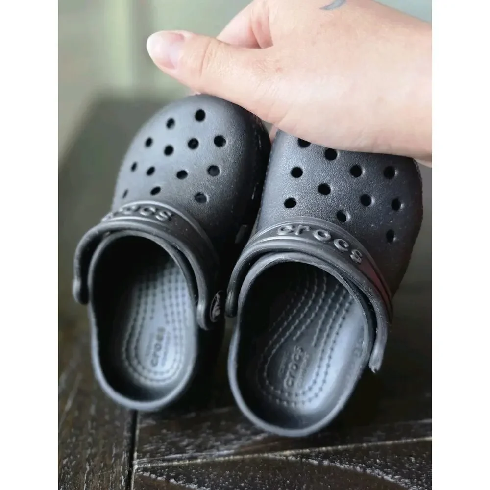 CROCS Toddlers Classic Clogs Black C6 Beach Unisex Swim Shoes Cleaned